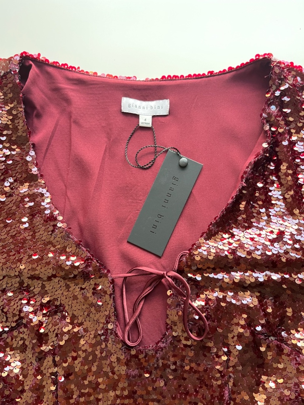 NEW Gianni Bini Ella Midi Dress Sequin Long Sleeve Party Dress Size 4 Maroon Red - Picture 4 of 6